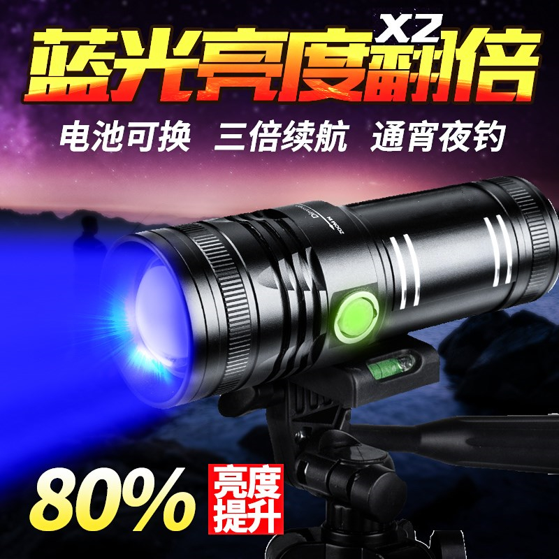 超亮强光夜光夜钓灯钓鱼灯大功率紫光氙气蓝光电筒w渔具用品1000