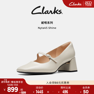 女婚鞋 羊皮粗跟单鞋 秋冬优雅高跟红色玛丽珍鞋 Clarks其乐妮嗒女鞋