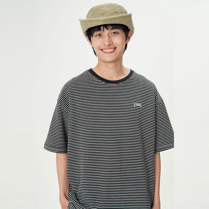南夏乔装2025夏季新款男满印条纹印花圆领T恤日潮休闲logo刺绣tee,男装T恤,电商S006（B521）