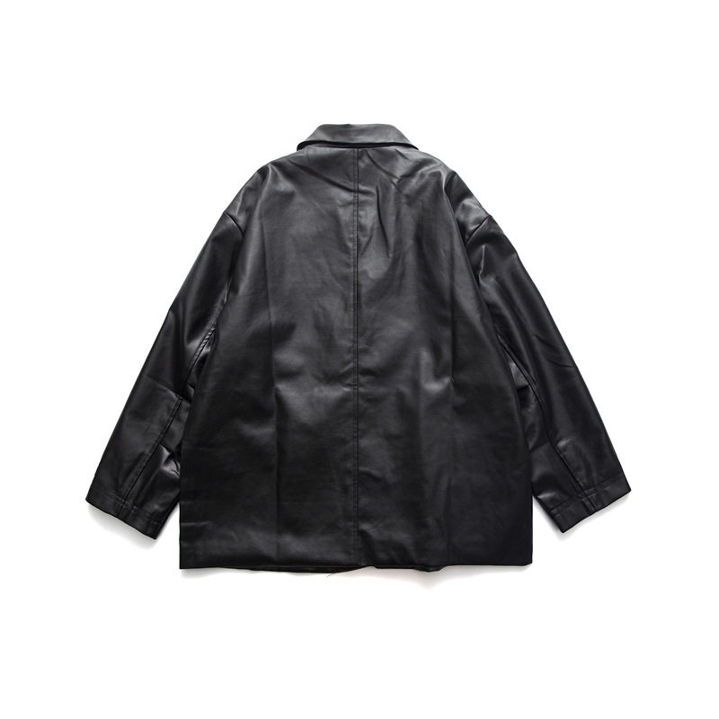 寻自FORN3日潮机能pu皮夹克男西服春款宽松阔版多袋皮衣工装外套,男装夹克,电商S006（B521）