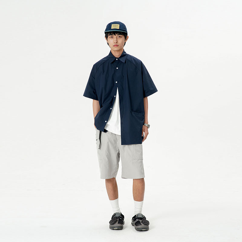 南夏乔装2023夏季新款男士logo刺绣翻领衬衫日潮休闲宽松开衫衬衣,男装衬衫,电商S006（B521）