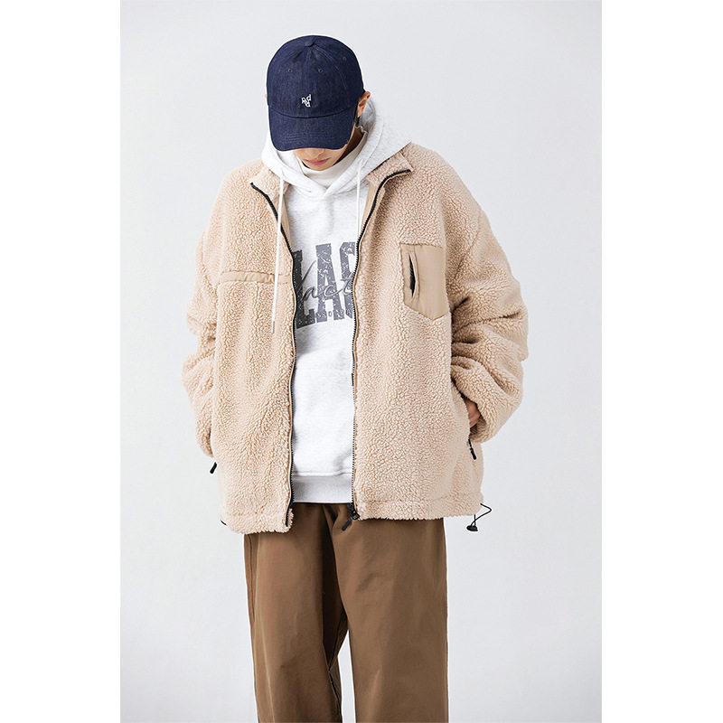 南夏乔装2025冬季新款拉链口袋装饰翻领棉衣日潮羊羔绒宽松棉服男,男装棉衣,电商S006（B521）