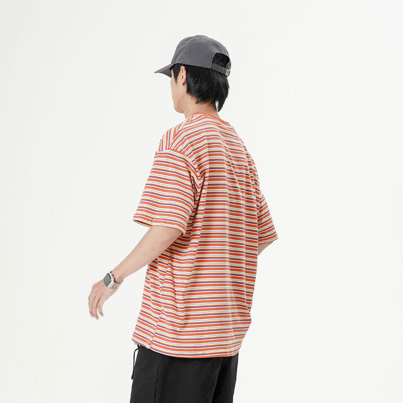 南夏乔装2023夏季新款男士多色条纹印花贴布短袖日潮休闲圆领T恤,男装T恤,电商S006（B521）