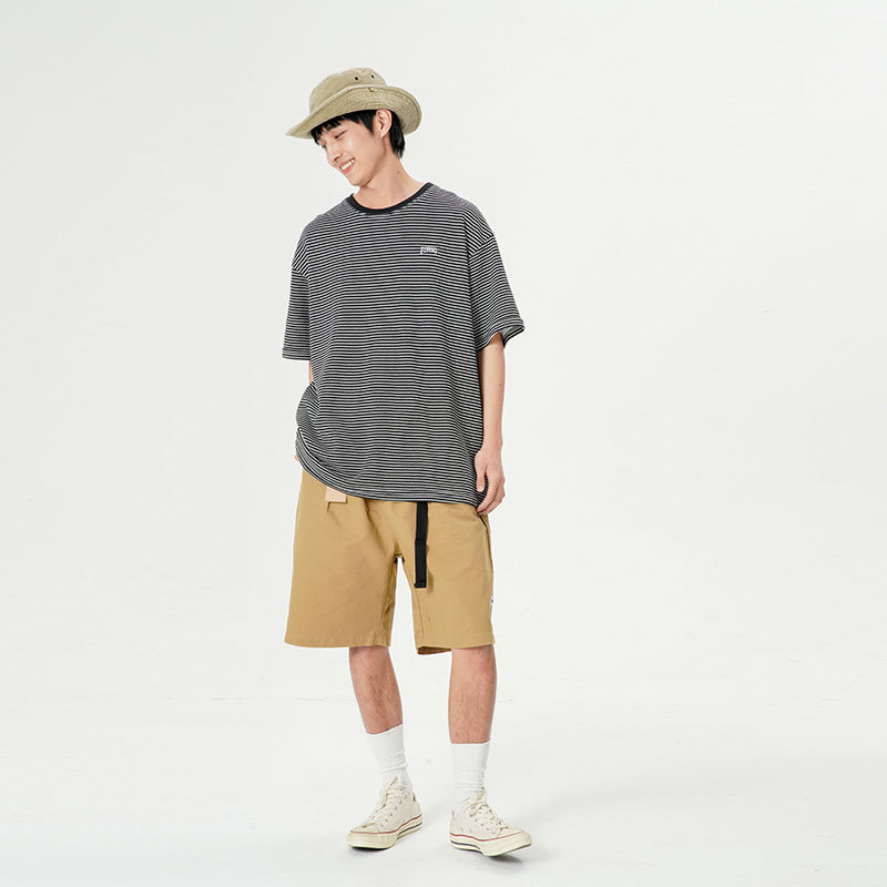 南夏乔装2025夏季新款男满印条纹印花圆领T恤日潮休闲logo刺绣tee,男装T恤,电商S006（B521）