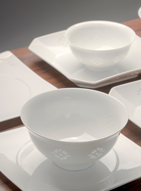 景德镇国瓷红叶陶瓷碗碟套装家用2025新款高颜值碗盘子玲珑