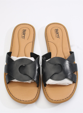 欧美时尚平底牛皮拖鞋套脚露趾舒适耐磨百搭手工大码女鞋BN130