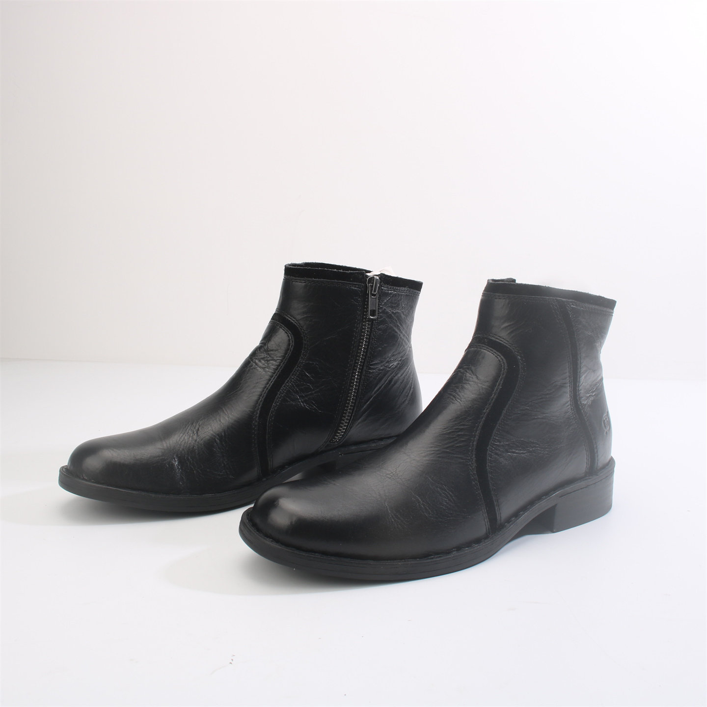 出欧美中跟英伦复古短筒靴头层牛皮舒适足弓支撑大码女靴2色BN375