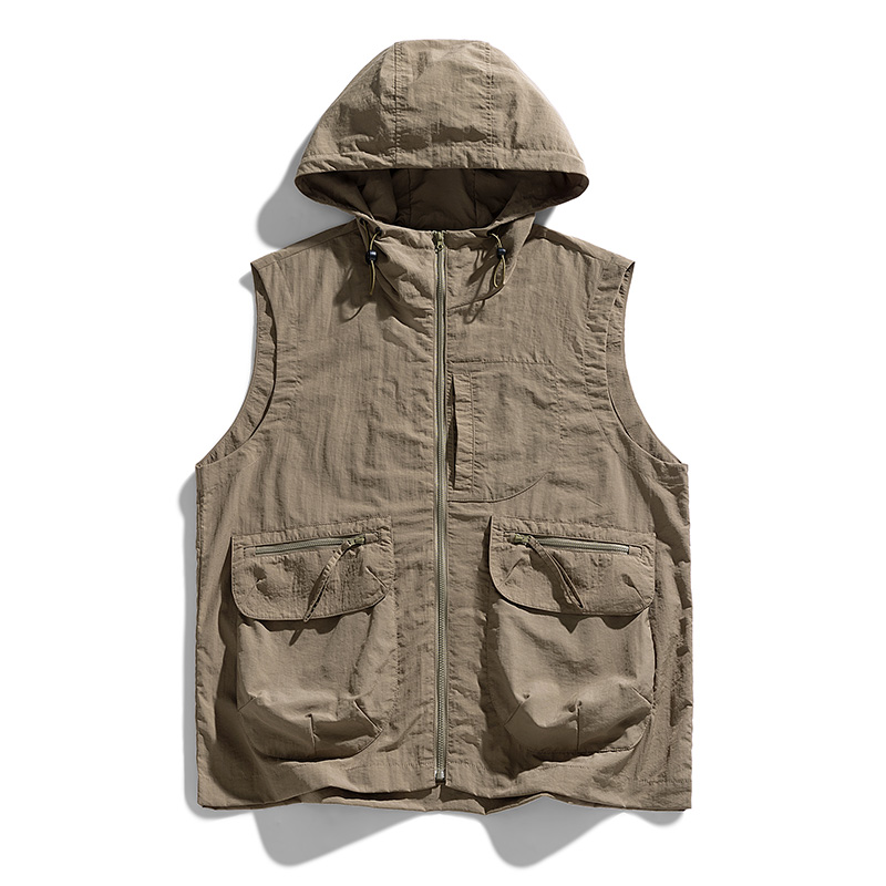 勒尼卡夏季男士连帽马甲外套露营徒步户外冲锋时尚潮牌宽松背心男