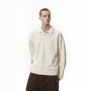 华夫格海鸥领长袖 2025AW T恤潮牌休闲纯色翻领上衣 Box Glowing