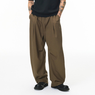 Glowing Box 2025AW亚麻阔腿裤潮牌美式宽松纯色男士老钱风休闲裤