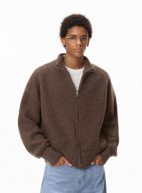 Glowing Box 老钱风立领毛衣外套美式复古保暖针织衫上衣