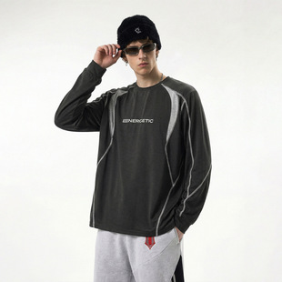 Glowing Box 2026SS 吸排运动拼色长袖潮牌美式街头打底上衣T恤