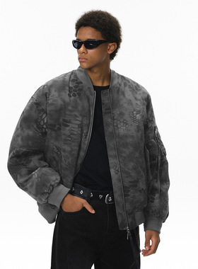 Glowing Box 2025AW 迷彩立领棉服外套美式街头蛇鳞防风保暖夹克