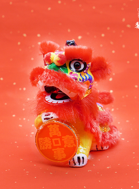 红色中国风文化新年礼品佛山传统微型摆设送老外醒狮出国礼物