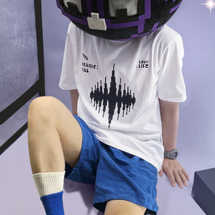 LOW PUBLISH 中性潮流白棉宽松圆领创意数字短袖艺术家原创T恤