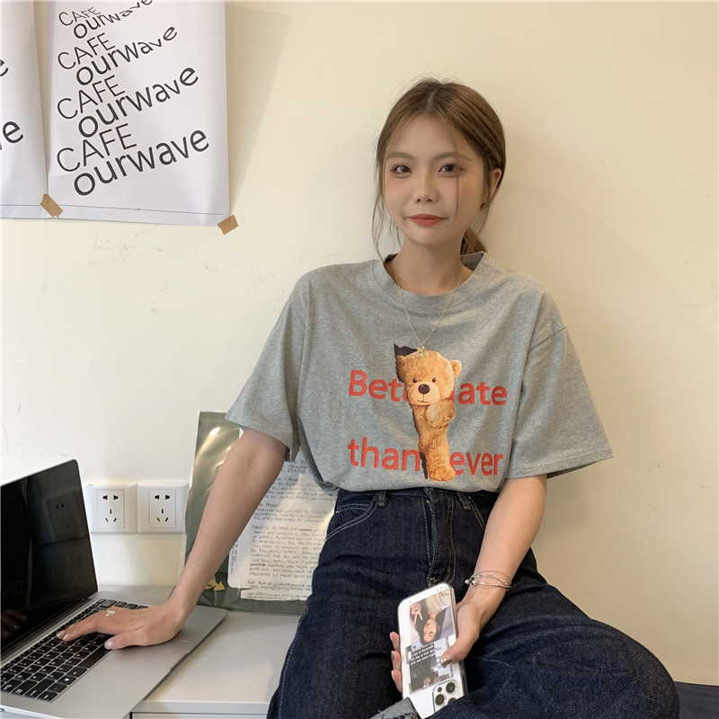 Real price fashion loose basic bear short sleeve T-shirt