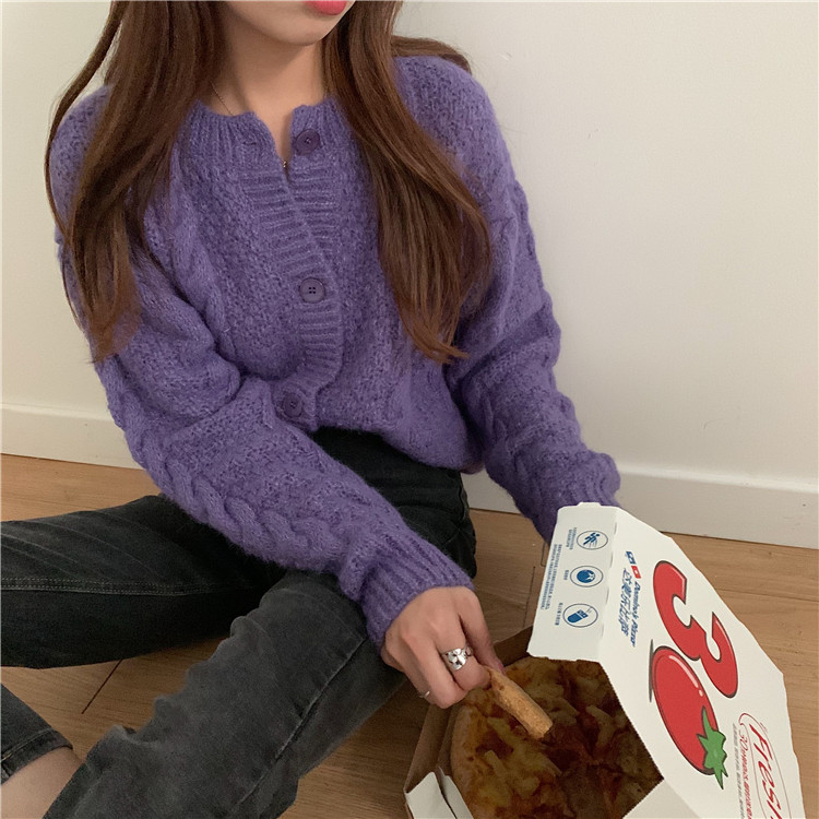 Real shot real price control 3 loose and thin short knitted cardigan twist sweater