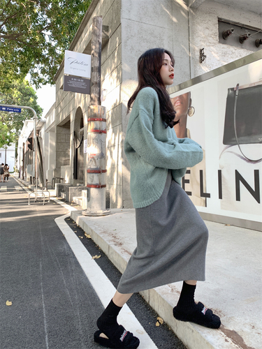 Real price, real shooting, gentle temperament, casual wool knitted skirt, women's slim dress in autumn and winter