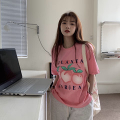 Real price real shot spring and summer Korean style inside and outside Peach Girl print T-shirt