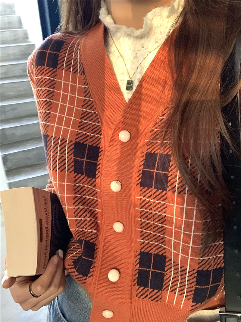 Real Price vintage line V-Neck Sweater folding short knitted cardigan coat