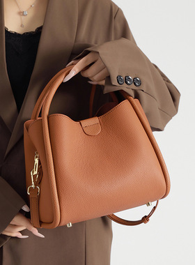 真皮感水桶包头层牛皮女2025新款春百搭单肩斜挎包手提菜篮子