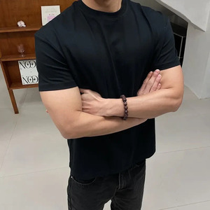 811P25美式休闲正肩纯色T恤短袖健身运动冰皮速干弹力圆领短袖