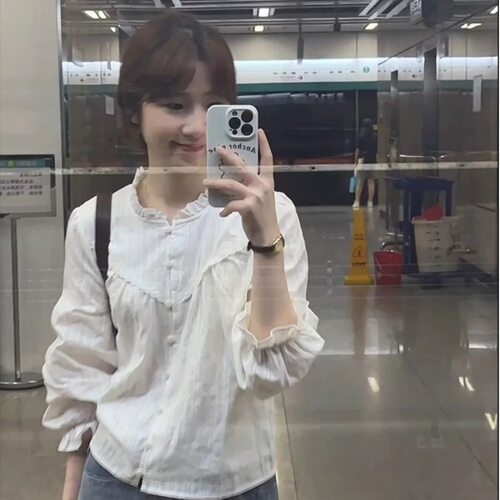 法式轻奢高级感复古木耳边领衬衫