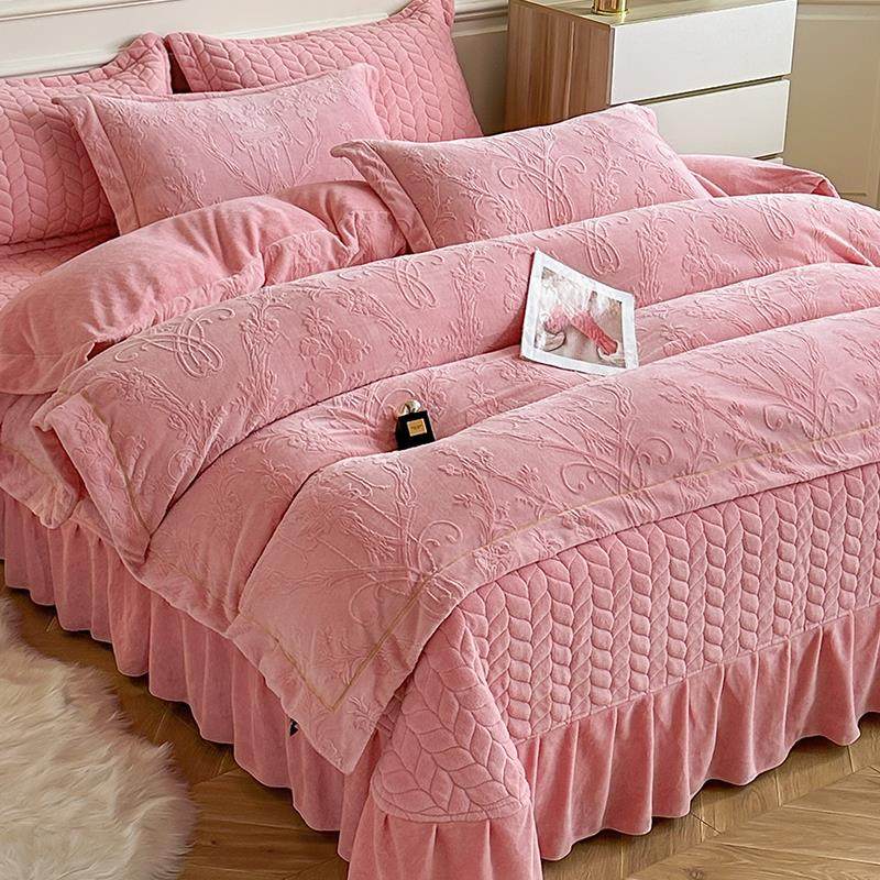 加绒雕花牛奶绒四件套冬季加厚夹棉床盖款法兰珊瑚绒床上被套床单,床上用品,床品套件/四件套/多件套,淘宝优惠券,粉丝福利购,淘宝优惠卷