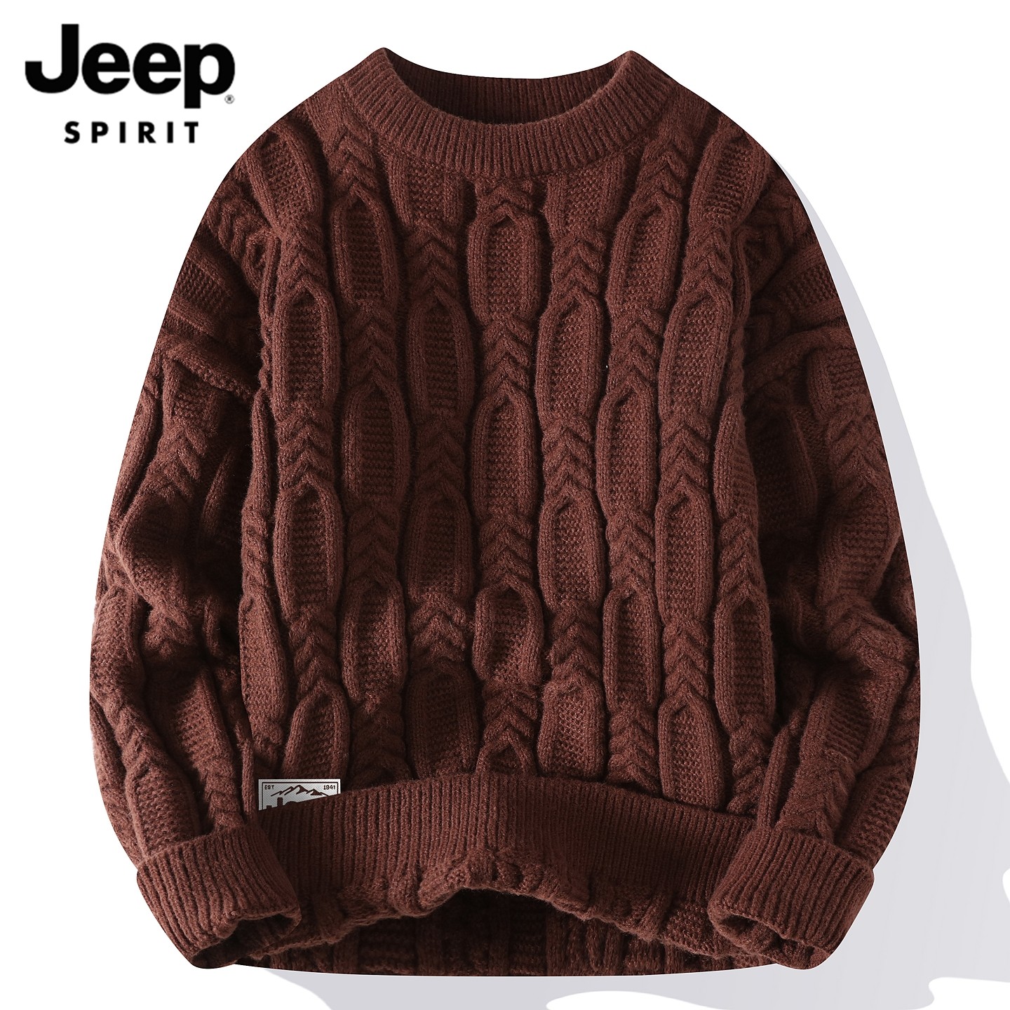 JEEP SPIRIT复古麻花毛衣男士冬季加厚圆领套头上衣打底针织衫男