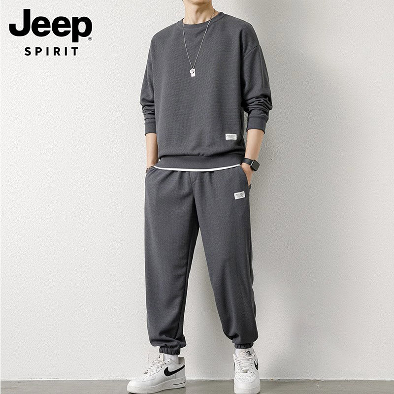 JEEP SPIRIT男士卫衣套装春秋新款休闲华夫格运动长裤搭配两件套