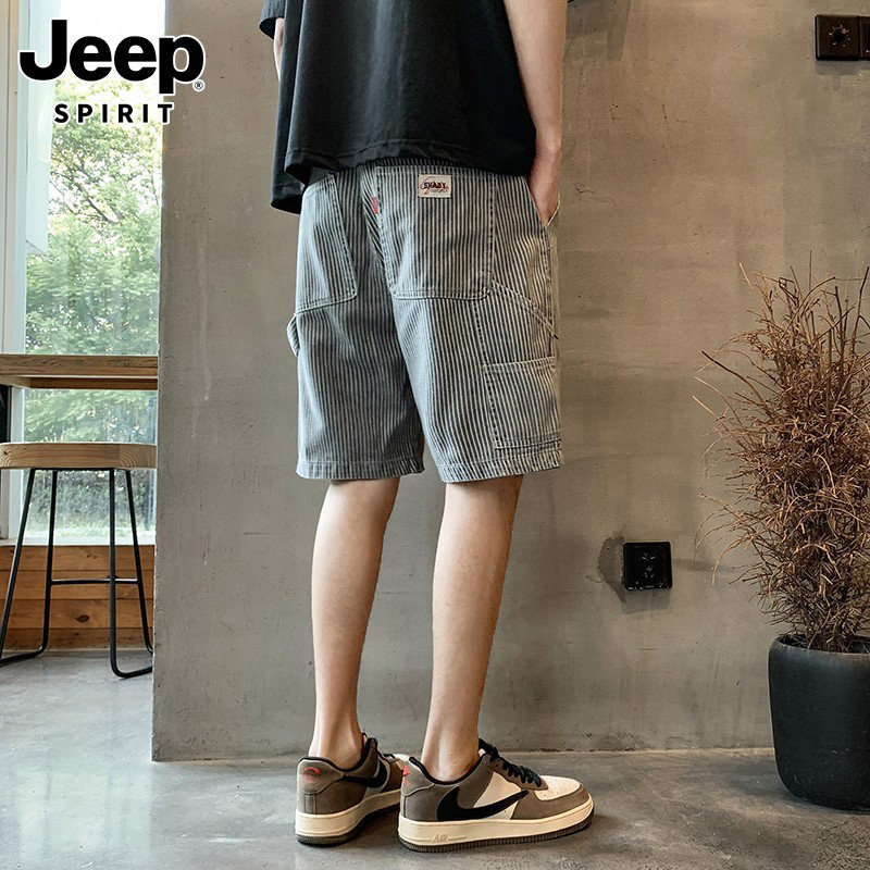 JEEP SPIRIT五分裤子男士夏季薄款高级条纹宽松运动休闲短裤男潮