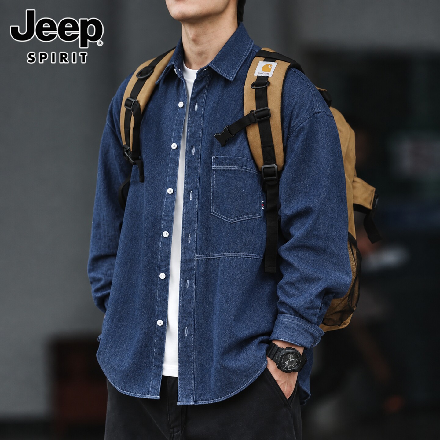 JeepSPIRIT牛仔衬衫男士外套秋季2026潮牌休闲美式纯棉长袖衬衣男