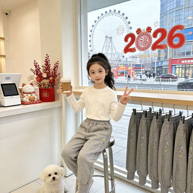 （加绒/不加绒）女童冬季休闲卫裤时尚女孩洋气韩版运动花边长裤