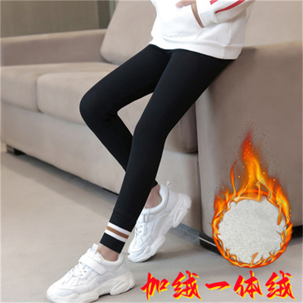 女童加绒打底裤秋冬款外穿儿童裤子冬装一体绒洋气中大童保暖长裤