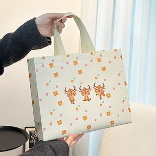 覆膜礼品袋无纺布袋卡通可爱加厚防水包装袋子高档服装店定制新款