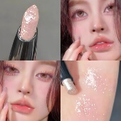 韩式 易碎感 粉色钻石卧蚕笔爆闪碎钻珠光眼影棒提亮高光笔化妆师