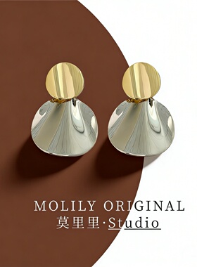 MOLILY莫里里新品法式高级感双色拼接925银针耳钉时尚潮人耳坠女
