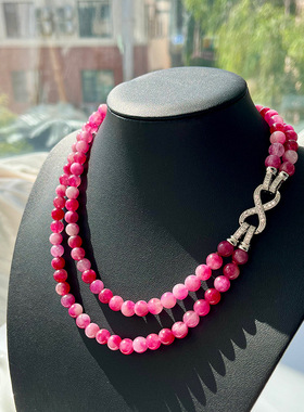 莫里里复古西瓜碧玺双层项链多种戴法天热石小众中古饰品叠戴项链