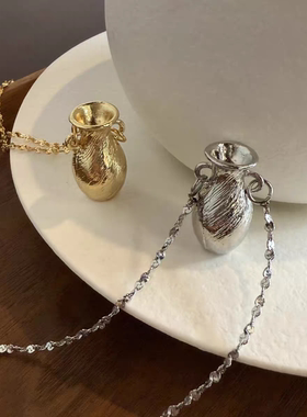 韩国新款长款小花瓶项链纹理毛衣链轻奢小众设计高级感时尚