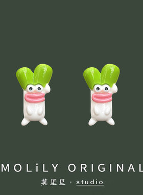 莫里里2024原创设计耳饰可爱甜美少女风大葱耳钉耳夹耳洞