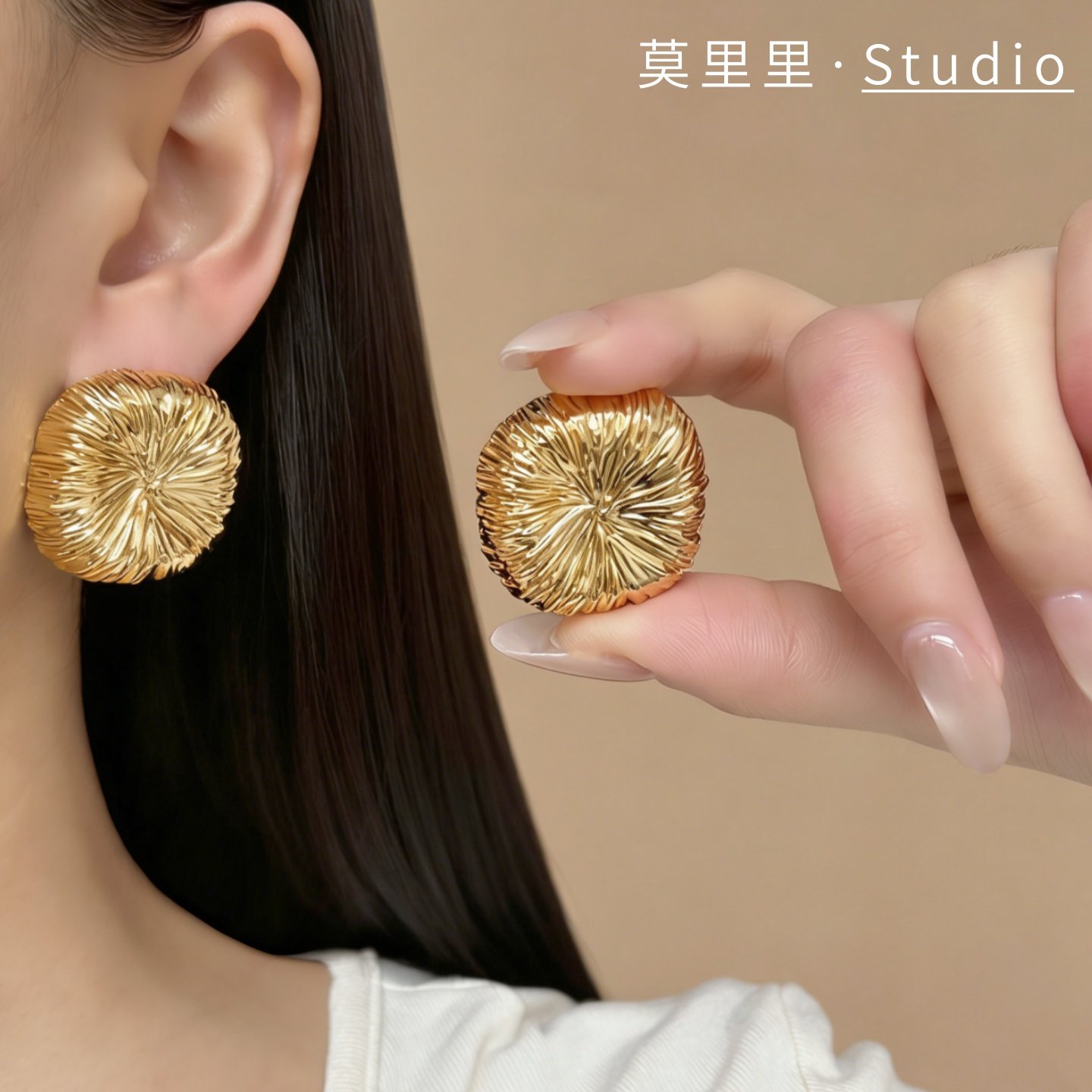 莫里里烟花拉丝圆球造型耳钉耳环女小众金银双色高级感秋冬耳饰,饰品/流行首饰/时尚饰品新,耳环,淘宝优惠券,粉丝福利购,淘宝优惠卷