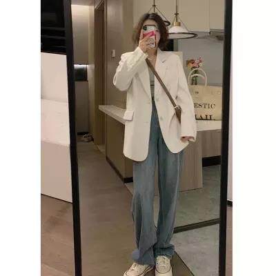 2023新款chic白色西装外套女春秋休闲高级设计感小众宽松气质西服