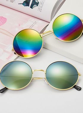 太子镜圆形墨镜男士伴郎演出复古太阳镜女抖音网红蹦迪素颜眼镜潮