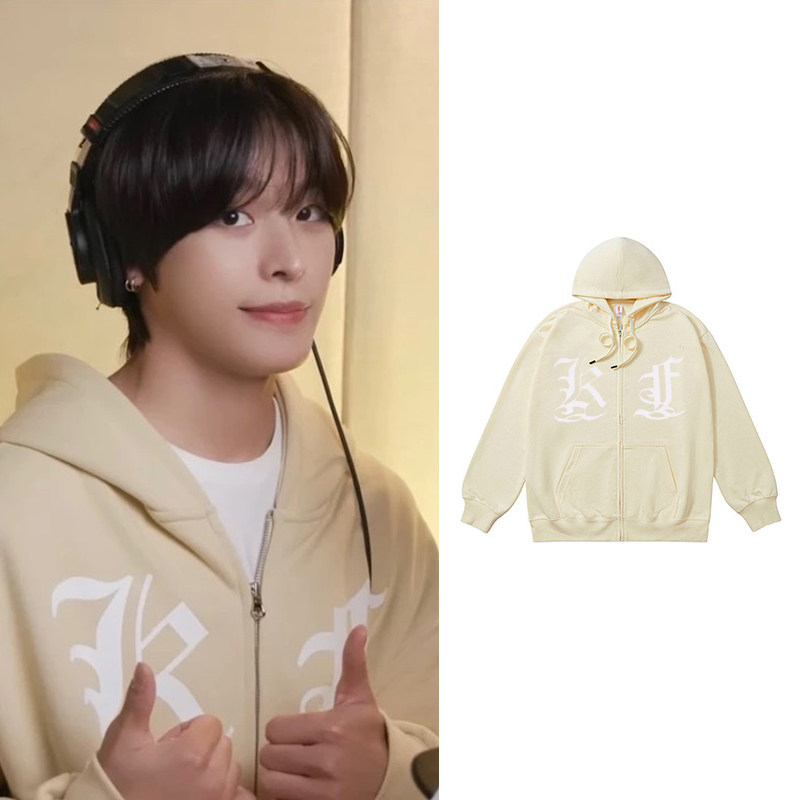 riku前田陆同款奶黄色宽松连帽卫衣男女拉链开衫外套长袖爱豆韩版