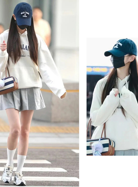 张元英同款白色连帽卫衣休闲慵懒风男女宽松字母上衣加绒毛圈爱豆