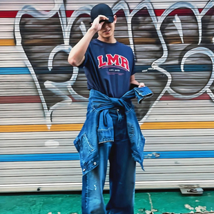 金珉奎同款2025年夏季宽松短袖圆领t恤yushi爱豆藏青白T男女大码