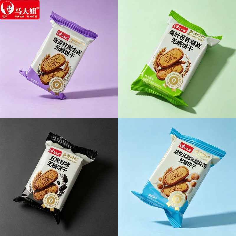 马大姐无糖饼干奇亚籽全麦五黑谷物益生元猴头菇多味酥性饼干零食图片