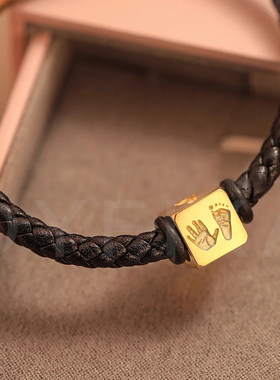 定制宝宝头像手绘简笔画手脚印刻字转运珠男女情侣手链纪念礼物