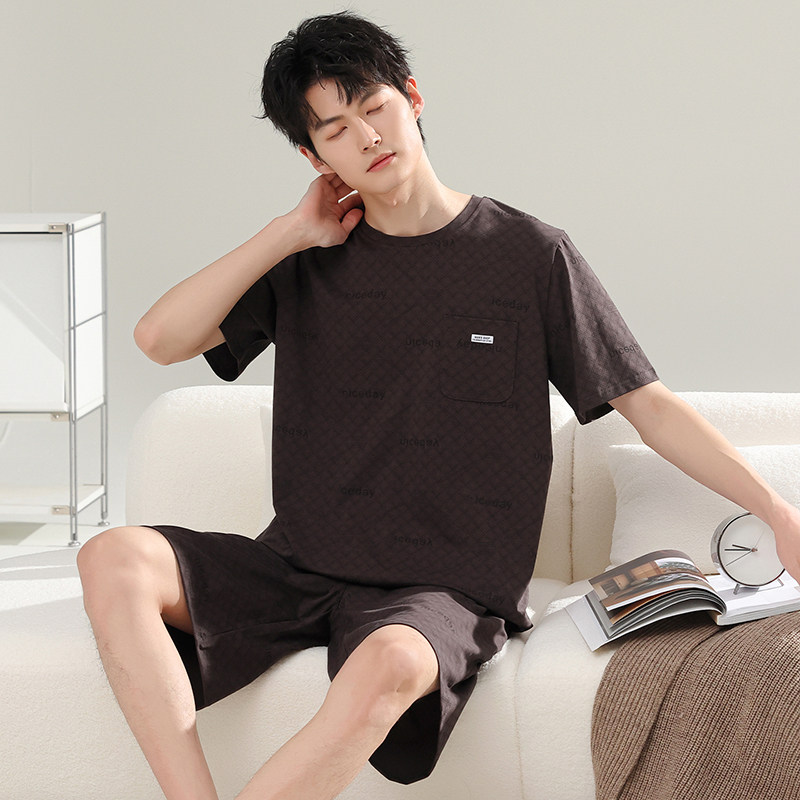 2026新款莫代尔睡衣男夏季冰丝短袖套头纯色简约高级感家居服套装