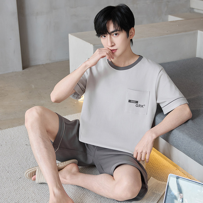 睡衣夏季男款纯棉短袖短裤2026新款套头宽松可外穿男士家居服套装
